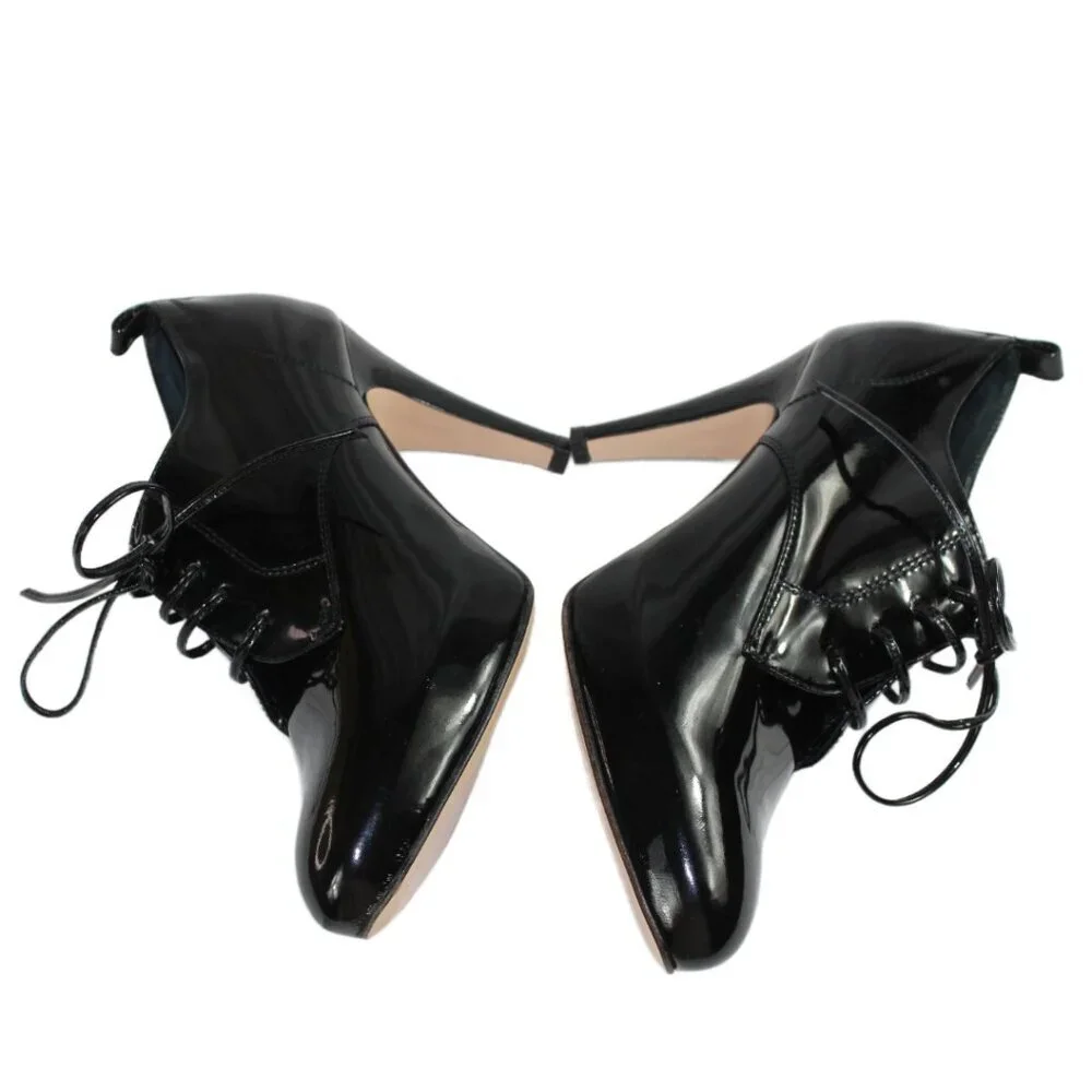 Gianvito Rossi Handcrafted Black Patent Lace Up Stiletto, Size 36.5 (US 6.5)